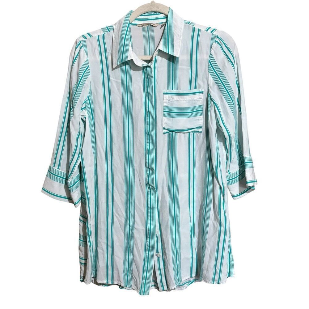 Soft Surroundings Top Womens XS Multicolor Mix Stripe Button Up Collared Blouse